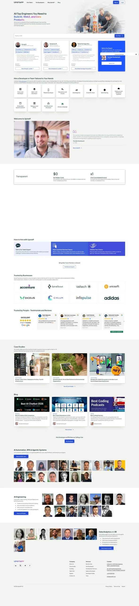 Upstaff website, desktop